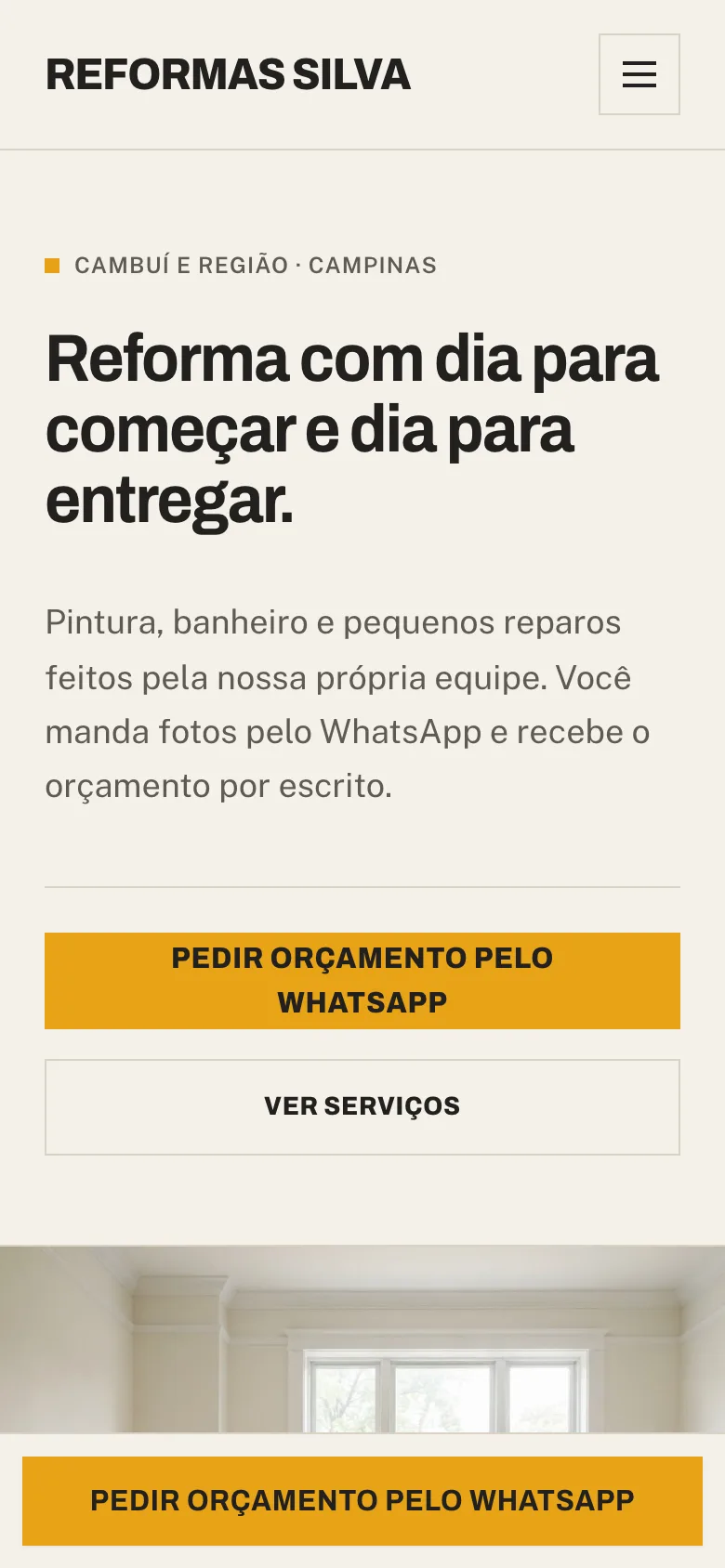 Prévia do site gerado para Reformas Silva